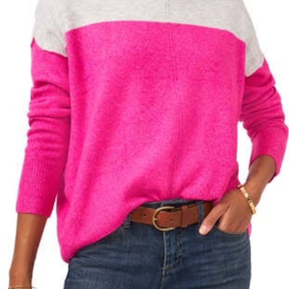 Vince Camuto Vibrant Pink and Soft Gray Sweater